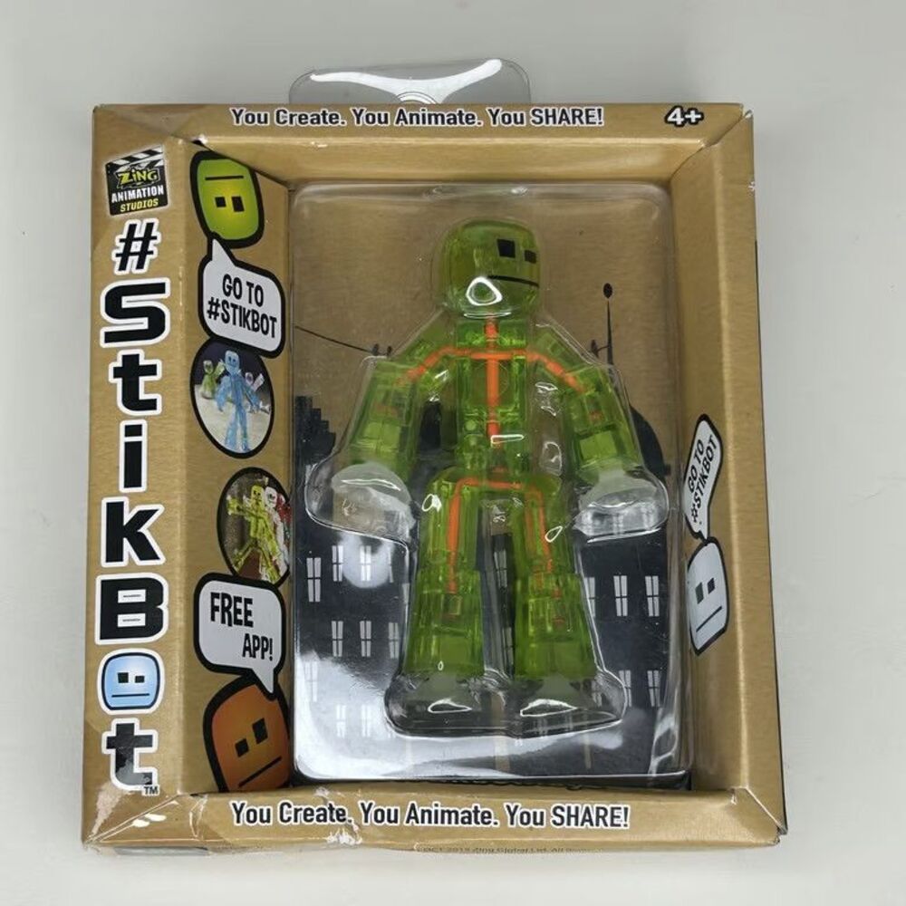 Zing StikBot Action Figure Translucent Green Stop Motion Animation Toy NIB